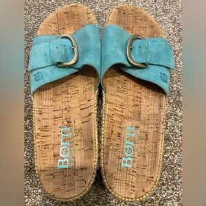 Born Women's Sloane Cork Platform Slide Sandal in Turquoise Size 10M